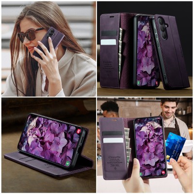 Кожиный чехол-книжка "CaseMe" Retro Skin - фиолетовый (Galaxy S26)