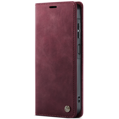 "CaseMe" Retro Skin atvēramais ādas maciņš - bordo (Galaxy S26)