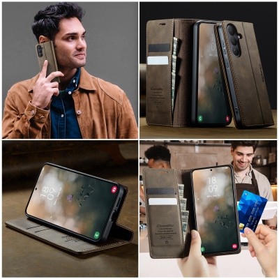 Кожиный чехол-книжка "CaseMe" Retro Skin - коричневый (Galaxy S26)