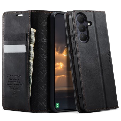 Кожиный чехол-книжка "CaseMe" Retro Skin - чёрный (Galaxy S26+)
