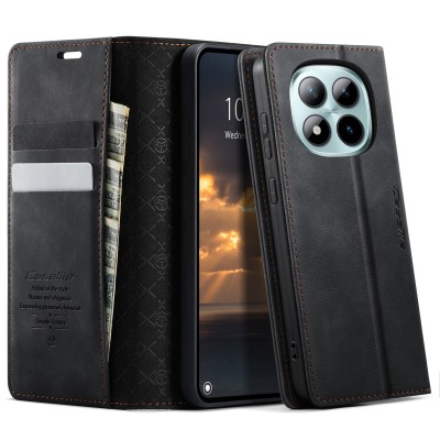 Кожиный чехол-книжка "CaseMe" Retro Skin - чёрный (Poco M8 Pro / Redmi Note 15 Pro+)