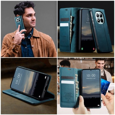 Кожиный чехол-книжка "CaseMe" Retro Skin - зелёный (Poco M8 Pro / Redmi Note 15 Pro+)