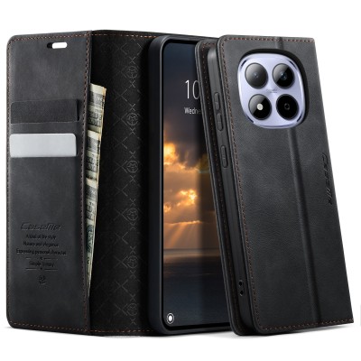 "CaseMe" Retro Skin atvēramais ādas maciņš - melns (Redmi Note 15 Pro 5G)