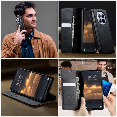 "CaseMe" Retro Skin atvēramais ādas maciņš - melns (Redmi Note 15 Pro 5G)
