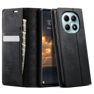 Кожиный чехол-книжка "CaseMe" Retro Skin - чёрный (Poco M8 / Redmi Note 15 5G)