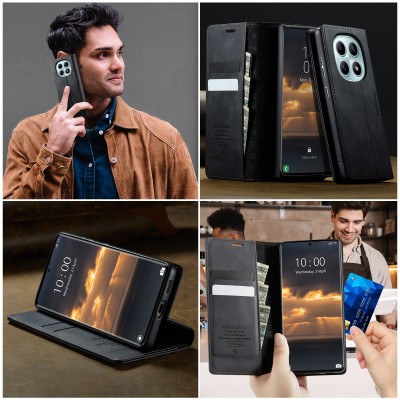 Кожиный чехол-книжка "CaseMe" Retro Skin - чёрный (Poco M8 / Redmi Note 15 5G)