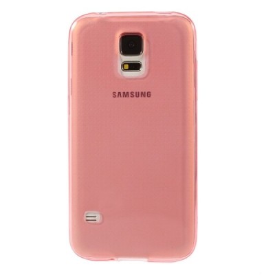 Samsung Galaxy S5 (S5 Neo) skaidrus (permatomas) kieto silikono TPU ploniausias pasaulyje raudonas dėklas / Priedai.lt