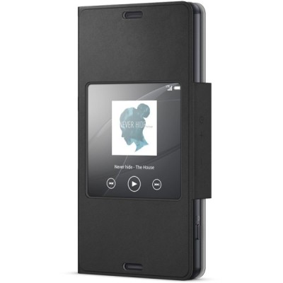 Oficiāls Sony Xperia Z3 Compact Style Cover Window melns atvērams maciņš SCR26 / Vacins.lv
