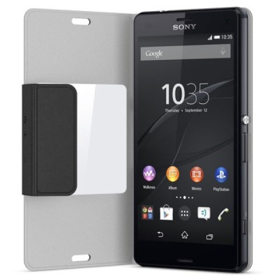Oficialius Sony Xperia Z3 Compact Style Cover Window juodas atverčiamas dėklas SCR26 / Priedai.lt