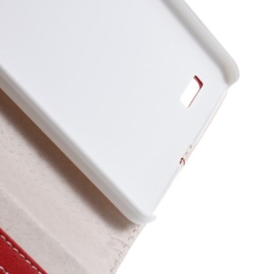 Huawei Ascend Mate 7 atverčiamas raudonas odinis Litchi dėklas - piniginė / Priedai.lt