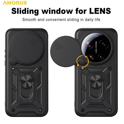 "AMORUS" Kickstand pastiprinātas aizsardzības apvalks - melns (Xiaomi 17 Ultra)