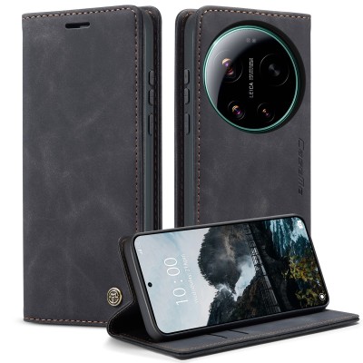 "CaseMe" Retro solīds atvēramais ādas maciņš - melns (Xiaomi 17 Ultra)