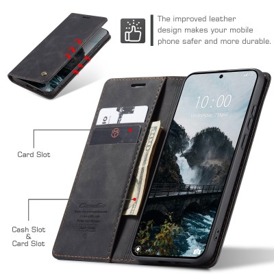 "CaseMe" Retro solīds atvēramais ādas maciņš - melns (Xiaomi 17 Ultra)