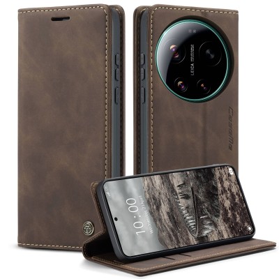 Кожиный чехол-книжка "CaseMe" Retro - коричневый (Xiaomi 17 Ultra)