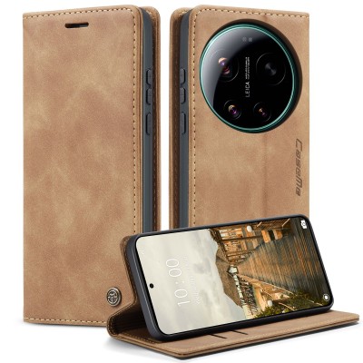 Кожиный чехол-книжка "CaseMe" Retro - светло-коричневый (Xiaomi 17 Ultra)