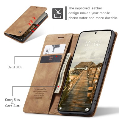 Кожиный чехол-книжка "CaseMe" Retro - светло-коричневый (Xiaomi 17 Ultra)