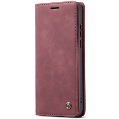 "CaseMe" Retro solīds atvēramais ādas maciņš - bordo (Xiaomi 17 Ultra)
