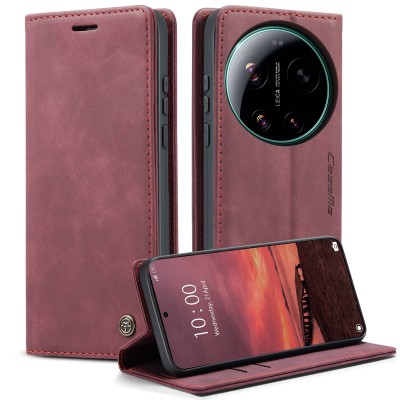 Кожиный чехол-книжка "CaseMe" Retro - бордовый (Xiaomi 17 Ultra)