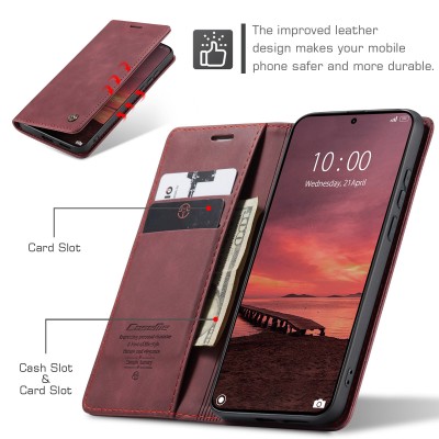 "CaseMe" Retro solīds atvēramais ādas maciņš - bordo (Xiaomi 17 Ultra)