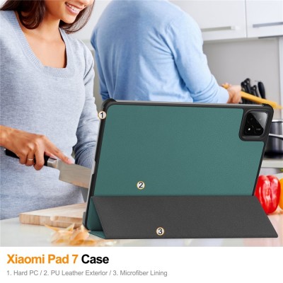 „Saige" Atvēramais maciņš - zaļš (Xiaomi Pad 7 / Pad 7 Pro / Pad 8 / Pad 8 Pro)