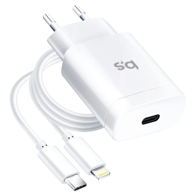 „Blue Star“ sienas lādētājs (Max 18W) - balts + USB-C Lightning vads