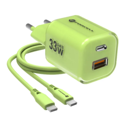 „Forcell“ F-Energy Crystal sienas lādētājs (33W) - balts + USB-C zaļš