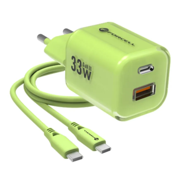 „Forcell“ F-Energy Crystal зарядное устройство (Max 33W) + USB-C провод - зелёный