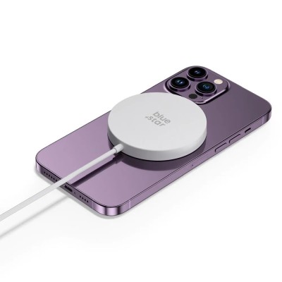 „Blue Star“ Magnetic Charging Stand bezvadu kompaktais lādētājs - balts (15W)