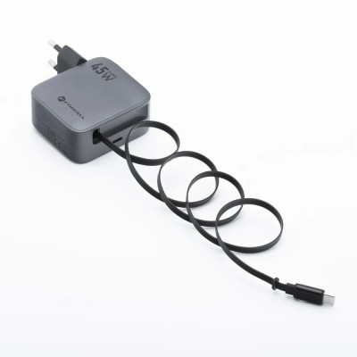 „Forcell“ Sienas lādētājs (45 W) ar integrētu USB-C kabeli – melns