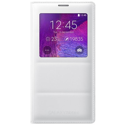 Samsung Galaxy Note 4 N910 originalus S View Cover atverčiamas baltas odinis dėklas / Priedai.lt