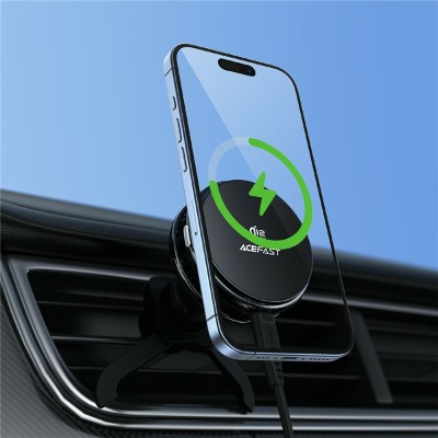 „ACEFAST“ Magnetic Вентилируемый автомобильный держатель для телефона/зарядное устройство (25W) - черный