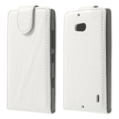 Nokia Lumia 930 klasikinis vertikaliai atverčiamas baltas odinis dėklas / Priedai.lt