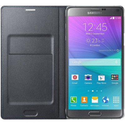 Samsung Galaxy Note 4 N910 originalus LED Flip Wallet Cover atverčiamas juodas (Charcoal grey) odinis dėklas / Priedai.lt