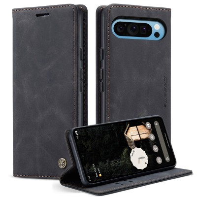 Кожиный чехол-книжка "CaseMe" Retro - чёрный (Pixel 10 Pro XL)