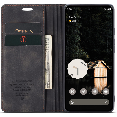 "CaseMe" Retro solīds atvēramais ādas maciņš - melns (Pixel 10 Pro XL)