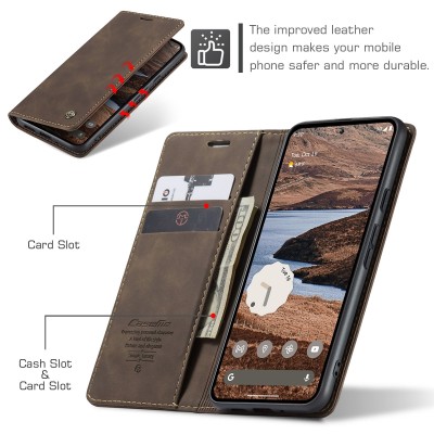 Кожиный чехол-книжка "CaseMe" Retro - коричневый (Pixel 10 Pro XL)