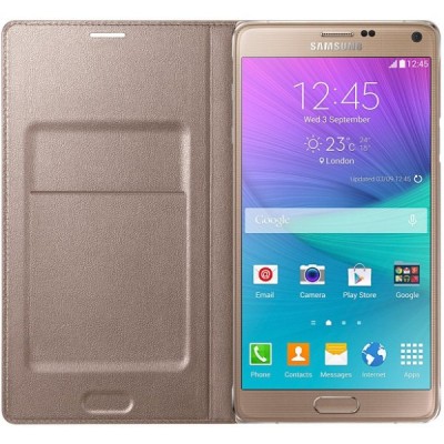 Samsung Galaxy Note 4 N910 oficiāls LED Flip Wallet Cover atvērams zelta ādas maciņš / Vacins.lv