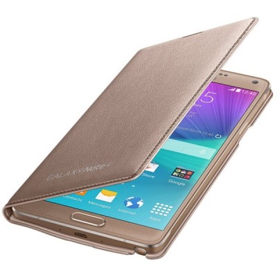 Samsung Galaxy Note 4 N910 oficiāls LED Flip Wallet Cover atvērams zelta ādas maciņš / Vacins.lv