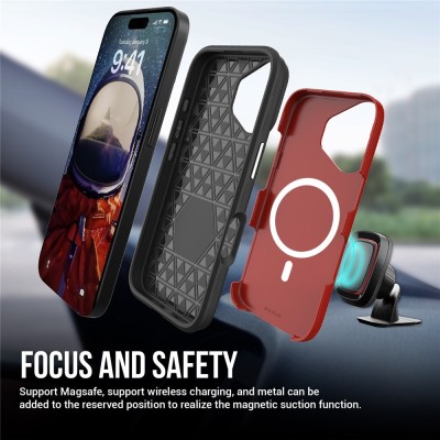 „TUKU“ Shockproof Magsafe ciets silikona korpuss - sarkans (iPhone 17)