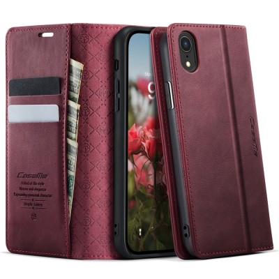 Кожиный чехол-книжка "CaseMe" Retro - бордовый (iPhone Xr)