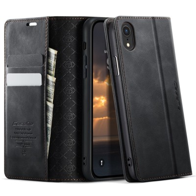Кожиный чехол-книжка "CaseMe" Retro - чёрный (iPhone Xr)