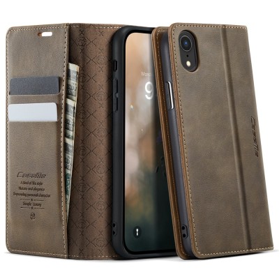 Кожиный чехол-книжка "CaseMe" Retro - коричневый (iPhone Xr)