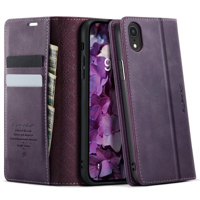 Кожиный чехол-книжка "CaseMe" Retro Skin - фиолетовый (iPhone Xr)