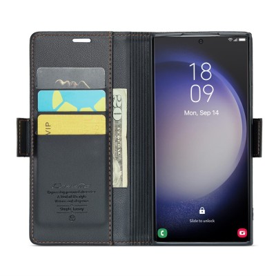 Кожиный чехол-книжка "CaseMe" Leather - чёрный (Galaxy S23 Ultra)