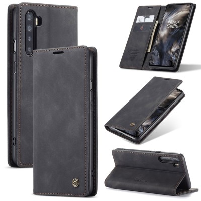 Кожиный чехол-книжка "CaseMe" Retro - чёрный (OnePlus Nord)