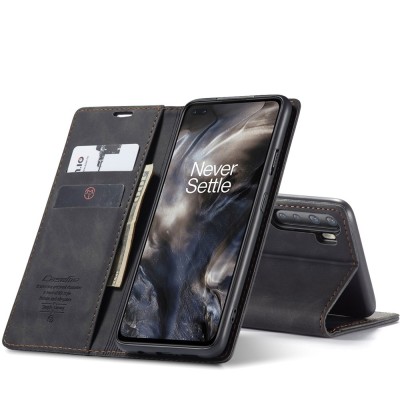 Кожиный чехол-книжка "CaseMe" Retro - чёрный (OnePlus Nord)