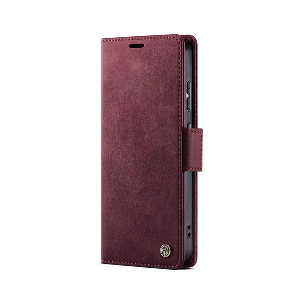 "CaseMe" Retro Skin atvēramais ādas maciņš - bordo (Galaxy S26 Ultra)