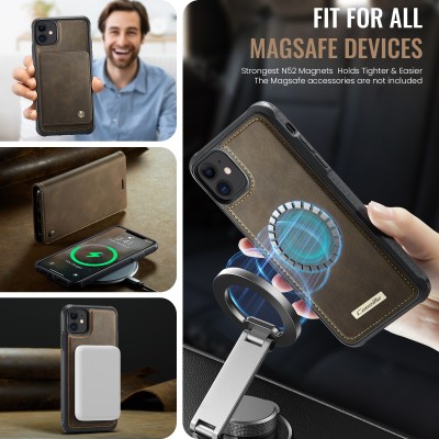 „CaseMe“ MagSafe Leather 2-in-1 atlokāms maciņš - melns (iPhone 11)