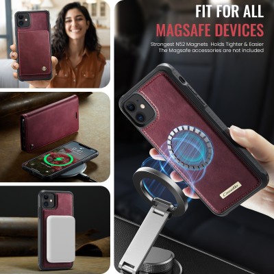 „CaseMe“ MagSafe Leather прочный чехол-книжка 2-в-1 - бордовый (iPhone 11)
