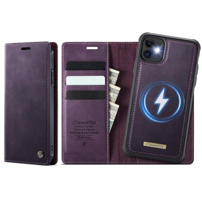 „CaseMe“ MagSafe Leather прочный чехол-книжка 2-в-1 - фиолетовый (iPhone 11)